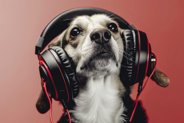 Dog Wearing Headphones and Looking Up