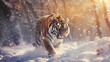 A majestic tiger in a snowy winter. Generative AI illustration 