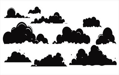 Wall Mural - Vector of a set of cloud silhouettes isolated on white background