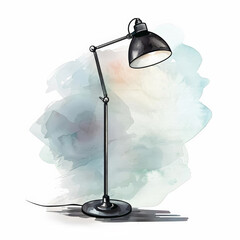 Wall Mural - Adjustable modern desk lamp on a soft abstract watercolor background with ample copy space, ideal for interior design concepts and home decoration themes