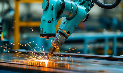 Aufkleber - Robotic Precision, Close-up on Automated Welding in Modern Manufacturing