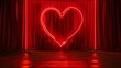 © IgnacioJulian - a red neon heart on a stage with a red curtain background a valentine's day concept a real photo