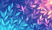 Abstract Art Of Teal And Purple Leaves, Creating An Otherworldly Pattern With Fluid Lines And Soft Gradients.