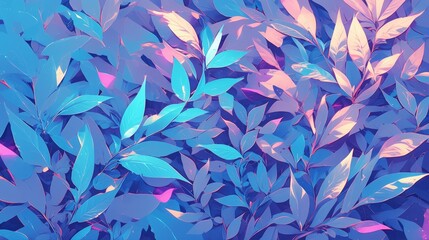 Wall Mural - A vibrant abstract background featuring swirling teal and purple leaves, creating an enchanting pattern that captures the essence of nature's beauty. 