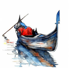 Wall Mural - Watercolor illustration of a traditional gondola on calm waters, ideal for travel and tourism themes, with space for text on the reflective water surface