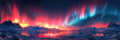 Northern lights on a snowy picturesque landscape - an opportunity to enjoy unique nature. Banner.