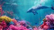 In a fantastical underwater world, a fictional cartoon animal swims gracefully among vibrant coral reefs and exotic sea creatures. 

