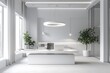 A minimalist aesthetic office featuring a white-on-white color scheme