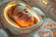 © ADDICTIVE STOCK - Woman in hibernation within transparent spacesuit. Generative AI