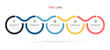 Circular timeline infographics with 5 step and labeled with marketing icons.