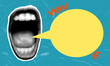 © beast01 - Artistic collage with a screaming mouth on a blue background and a yellow message.