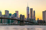 Fototapeta  -  Brooklyn Bridge with lower Manhattan skyline in New York City at night, USA. Long exposure at night