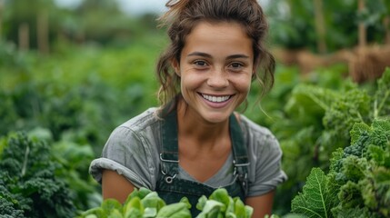 Woman Smiling in Lettuce Field