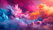 Holiday of spring and bright colors of holi, 4 different clouds of spray paint, Generative AI 