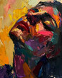 Abstract Portrait of a Woman with Colorful Paint Strokes and Textures