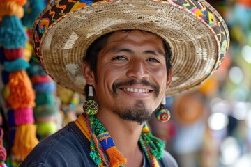 Wall Mural - Latin man in Traditional Mexican clothes at parade or cultural Festival in Mexico Latin America, ai generated