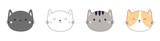 Fototapeta Dinusie - Cat kitten round icon set banner. Cute kitty face head. Contour line doodle. Different emotions, colors. Cartoon kawaii funny baby character. Sticker print. Flat design. White background. Vector