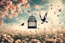An Open Birdcage With A Bird Taking Flight Signifies The Profound Joy And Liberation Experienced Through Newfound Freedom