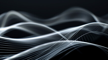 Wall Mural - abstract black background with wavy white stripes, copy space