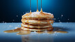 Delicious pancakes with honey and powdered sugar. Healthy breakfast concept with copy space