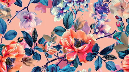 Wall Mural - Floral Allover Latest Running Digital Print Design For New Collection.