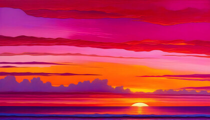 Wall Mural - A painting of a sunset with pink colors blending together