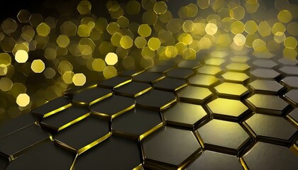 Wall Mural - abstract background with gold, Hexagonal abstract metal background with light 