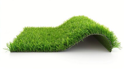An artificial grass carpet presented on a white background, illustrating the use of synthetic alternatives in exterior design elements