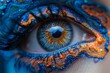 Close Up of Persons Eye With Blue and Orange Makeup
