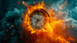 Burning old antique clock. Time is running out, no time left, haste, and deadline concept