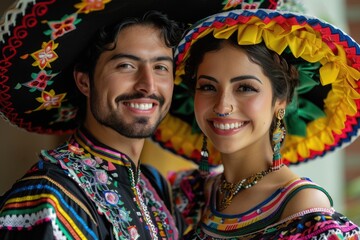 Wall Mural - Latin dancers in Traditional Mexican Dress Dancing at parade or cultural Festival in Mexico Latin America, ai generated