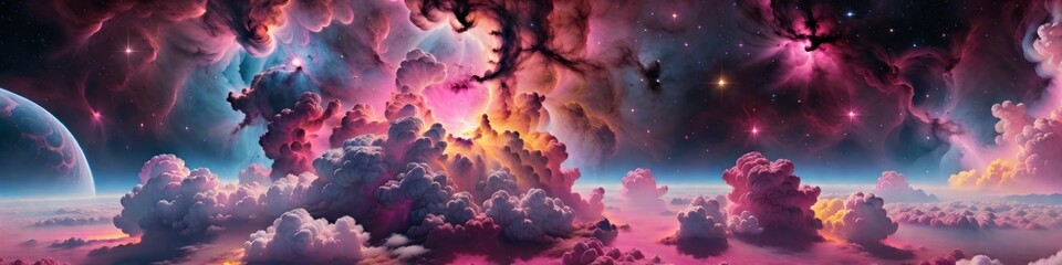 Wall Mural - Abstract surrealistic banner pink space clouds, background for design	