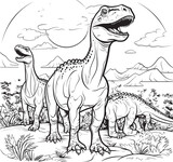 Fototapeta Dinusie - Jurassic Junction Vector Graphics for Dinosaur Line Art Coloring Pages Brontosaurus Bonanza Line Art Coloring Pages Vector Logo with Dinosaurs