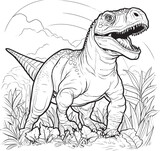 Fototapeta  - T Rex Triumph Vector Graphics for Dinosaur Line Art Coloring Pages Prehistoric Palette Line Art Coloring Pages Vector Logo with Dinosaurs