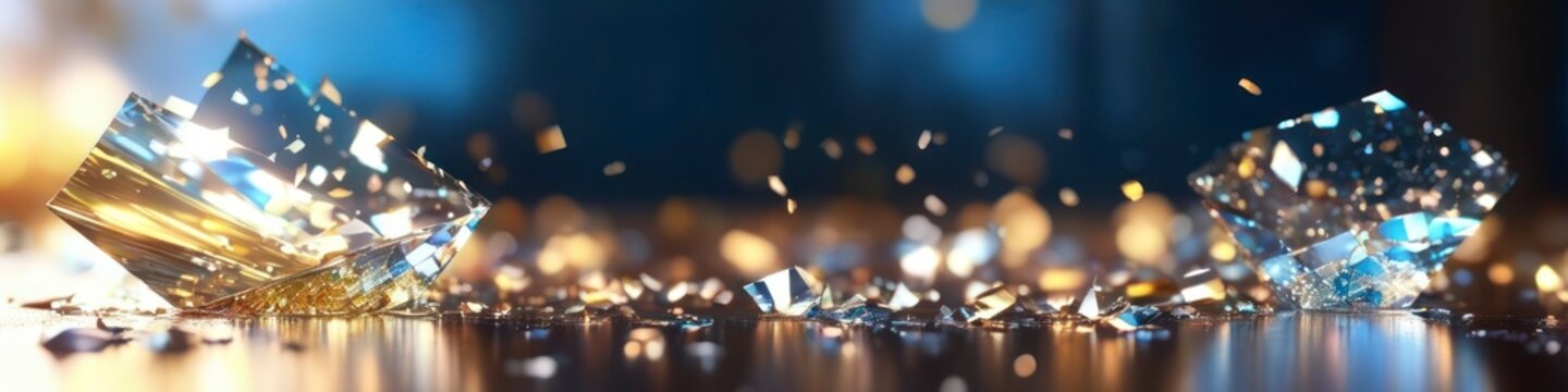 Abstract illustration of broken glass shards. Background for social media banner, website and for your design, space for text.	