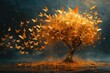 Wallpaper Background 3D image of a golden tree with butterflies for custom wallpaper designs and digital printing (6)