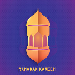 Wall Mural - Golden mosque, Two fold paper illustrations on purple background for Islamic holy month of prayers, Ramadan Kareem.