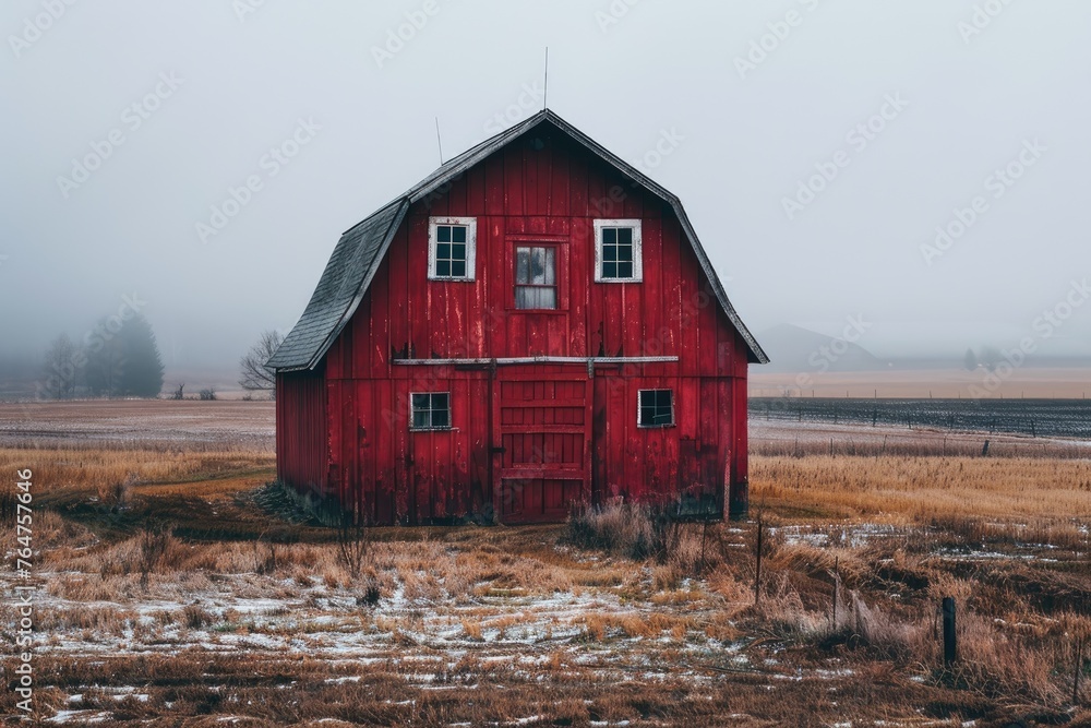 Red barn on farm landscape Stock Photo | Adobe Stock