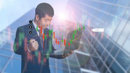 Businessman using laptop trading forex stock market. Business financial data.