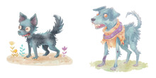 Dog Zombie Watercolour Vector Illustration