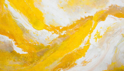 Yellow white abstract fluid painting, liquid art texture. Acrylic or oil paint. Marble pattern.