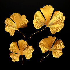 Wall Mural - Golden ginkgo leaves on black background