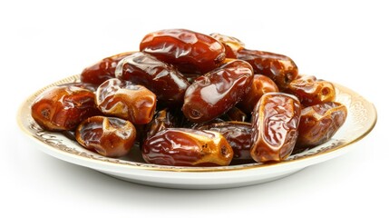 Plate of pitted dates isolated