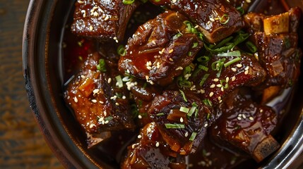 Wall Mural - Savory and Sweet Braised Korean Beef Short Ribs in a Mouthwatering Glaze