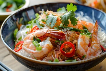 Wall Mural - Tantalizing Thai Glass Noodle Salad with Shrimp,Vegetables,and Zesty Lime Dressing