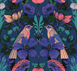 Seamless pattern with flowers, birds and leaves for textile, wallpaper, print.