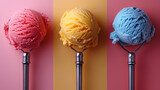 Fototapeta  - Neapolitan Ice Cream Scoops on Colorful Background