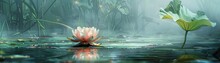 The Serene Beauty Of A Lotus Flower Emerging From A Calm Pond