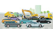 Personenwagen und Lastwagen auf der Autobahn  Illustration