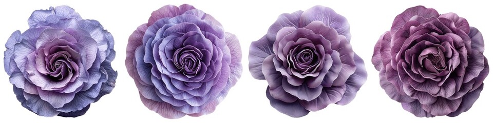Wall Mural - Set of purple rose flowers isolated on transparent background